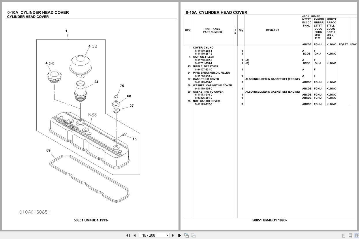 Isuzu Engine UM4BD1 1993 Parts Catalog 50851 (2)