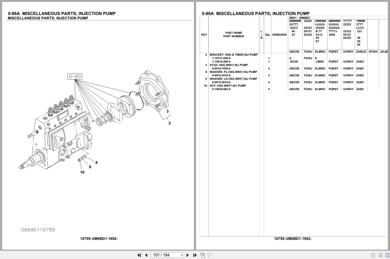 Isuzu Engine UM6BD1 1992 Parts Catalog 10799 (2)