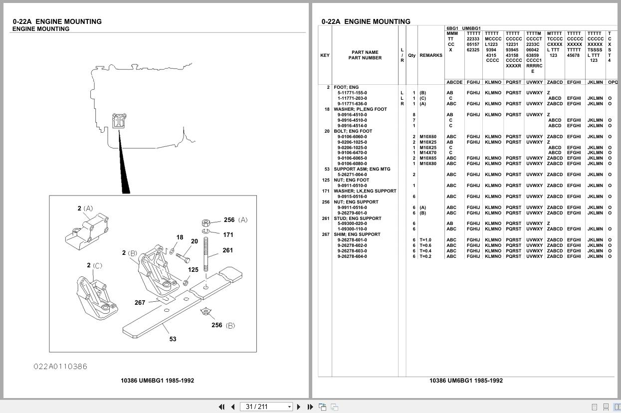 Isuzu Engine UM6BG1 1985 1992 Parts Catalog 10386 (2)