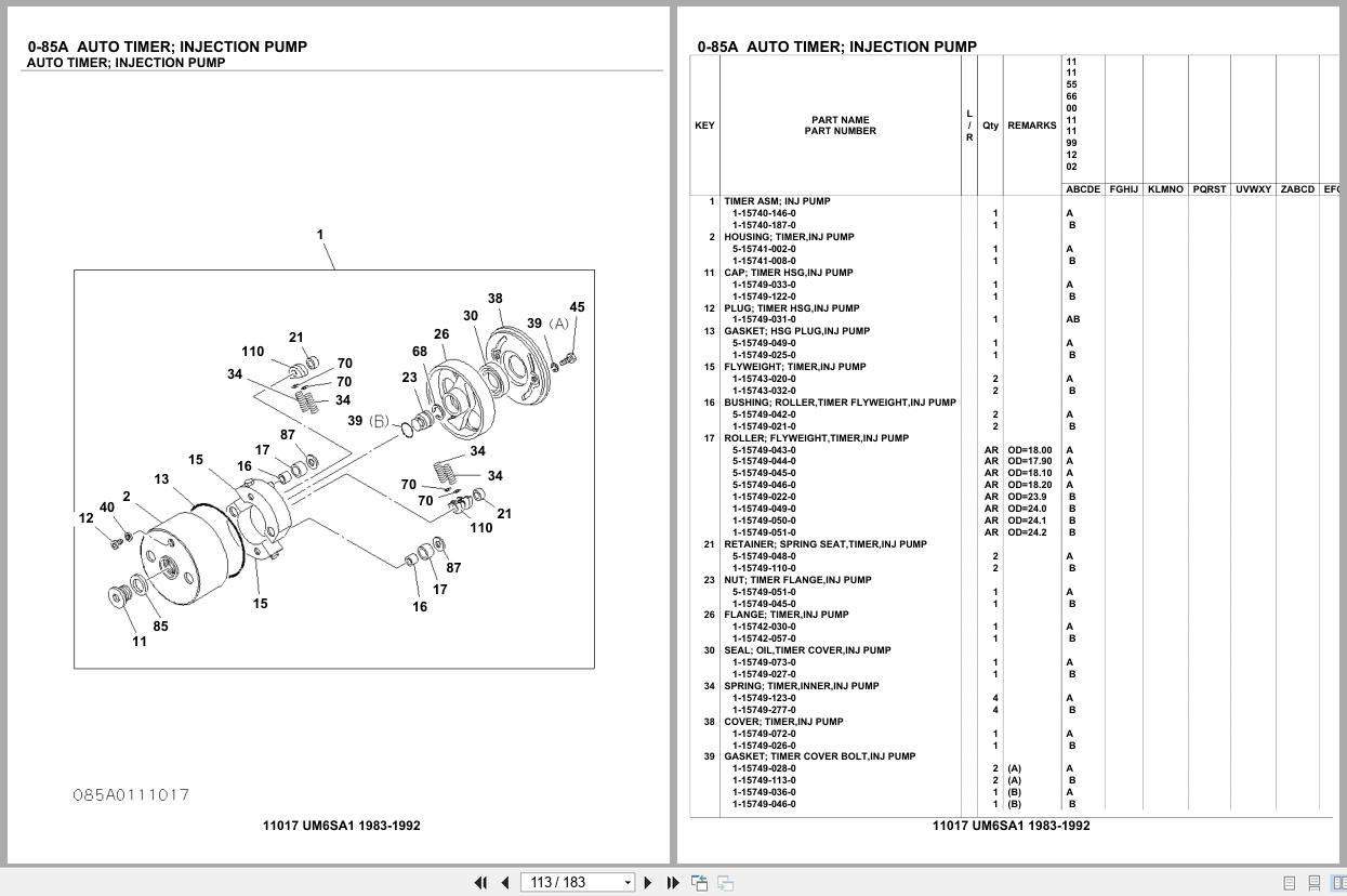 Isuzu Engine UM6SA1 1983 1992 Parts Catalog 11017 (2)