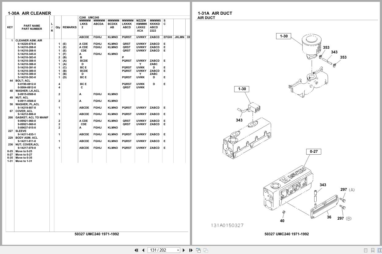Isuzu Engine UMC240 1971 1992 Parts Catalog 50327 (2)