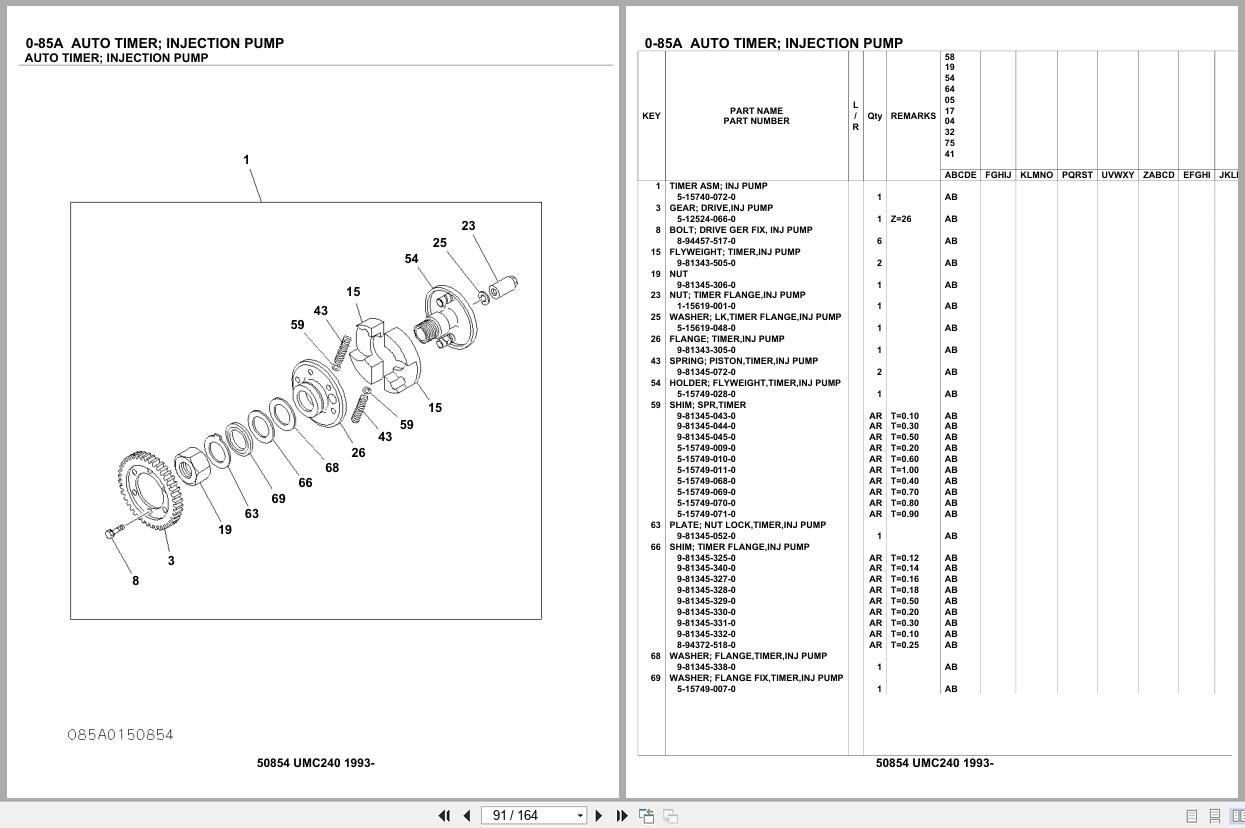 Isuzu Engine UMC240 1993 Parts Catalog 50854 (2)