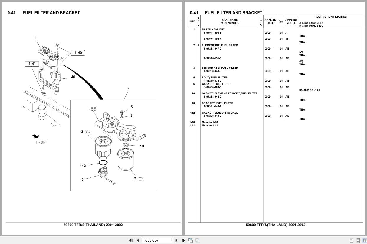Isuzu Pickup TFR S THAILAND 2001 2002 Parts Catalog 50890 (2)