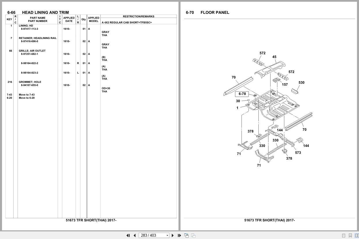 Isuzu Pickup TFR SHORT THAILAND 2017 Parts Catalog 51673 (2)