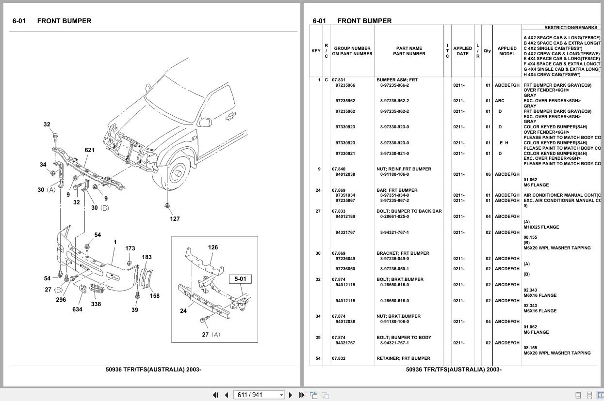 Isuzu Pickup TFR TFS AUSTRALIA 2003 Parts Catalog 50936 (2)