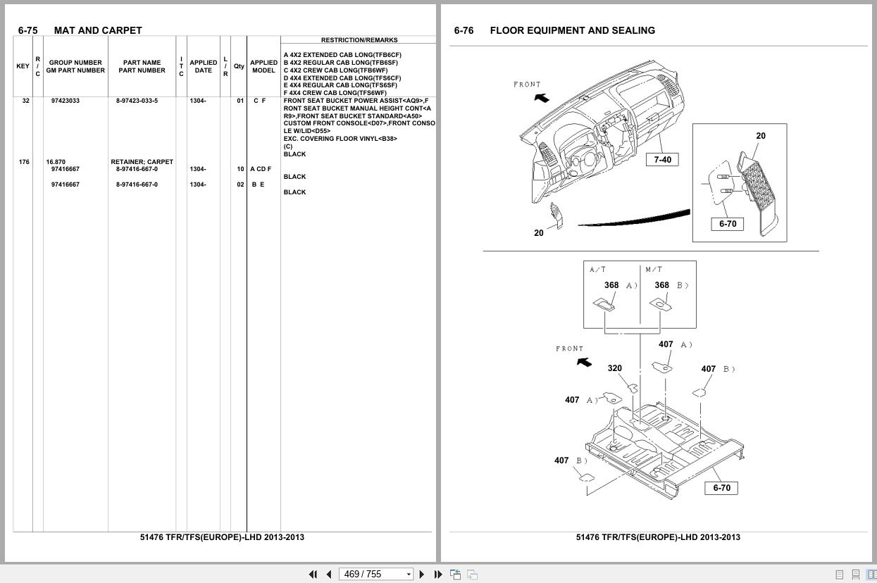 Isuzu Pickup TFR TFS EUROPE LHD 2013 Parts Catalog 51476 (2)
