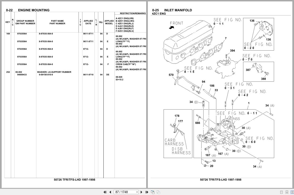 Isuzu Pickup TFR TFS LHD 1997 1998 Parts Catalog 50726 (2)
