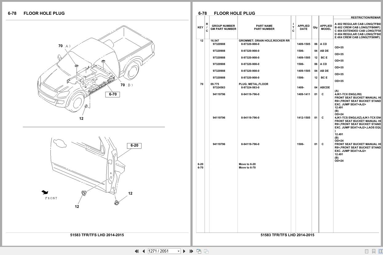 Isuzu Pickup TFR TFS LHD 2014 2015 Parts Catalog 51583 (2)