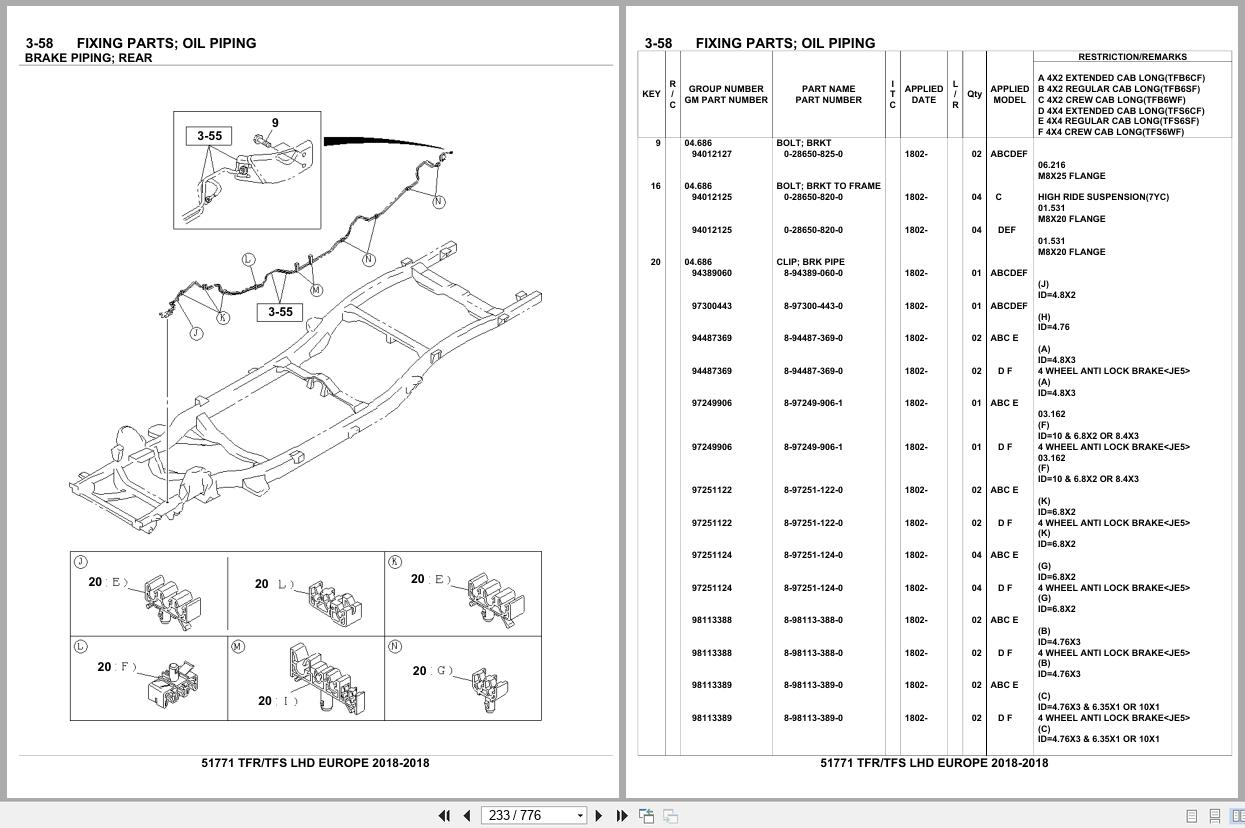 Isuzu Pickup TFR TFS LHD EUROPE 2018 Parts Catalog 51771 (2)