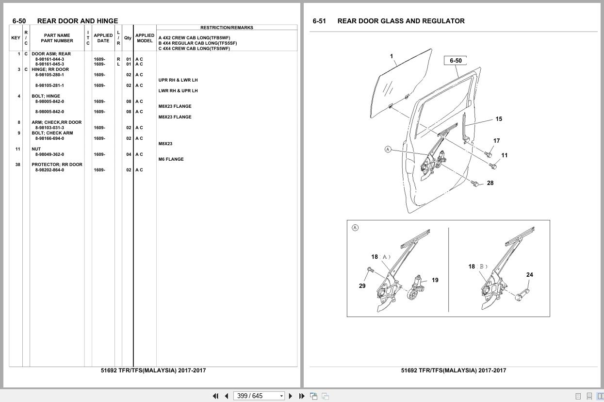 Isuzu Pickup TFR TFS MALAYSIA 2017 Parts Catalog 51692 (2)