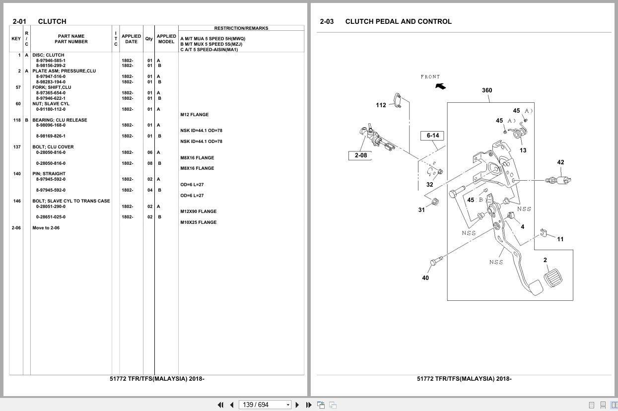 Isuzu Pickup TFR TFS MALAYSIA 2018 Parts Catalog 51772 (2)