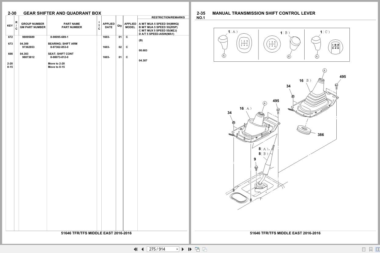 Isuzu Pickup TFR TFS MIDDLE EAST 2016 Parts Catalog 51646 (2)
