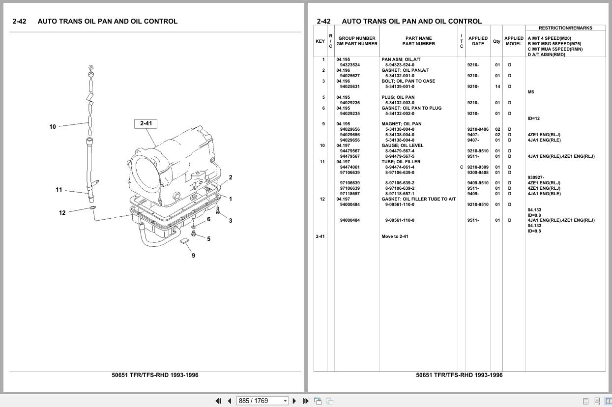 Isuzu Pickup TFR TFS RHD 1993 1996 Parts Catalog 50651 (2)