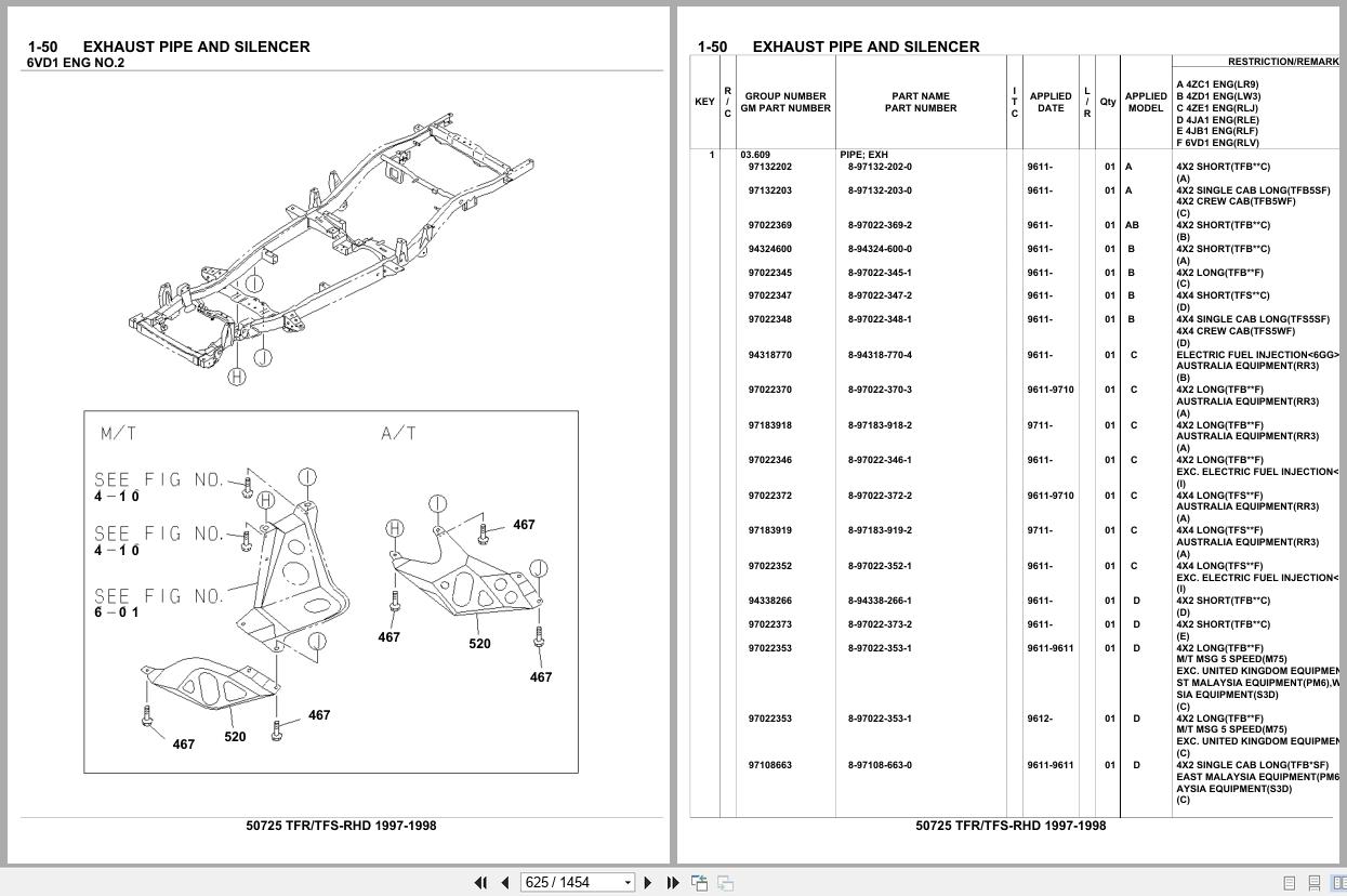 Isuzu Pickup TFR TFS RHD 1997 1998 Parts Catalog 50725 (2)