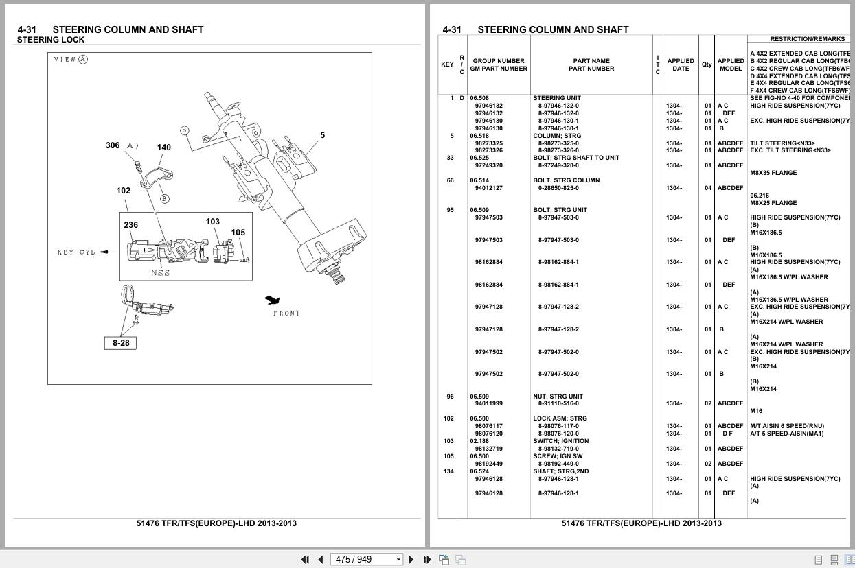 Isuzu Pickup TFR TFS RHD 2013 Parts Catalog 51474 (2)
