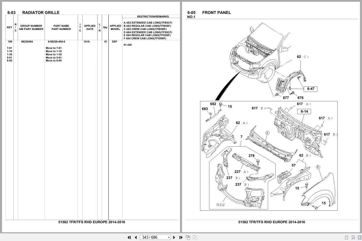 Isuzu Pickup TFR TFS RHD EUROPE 2014 2016 Parts Catalog 51582 (2)