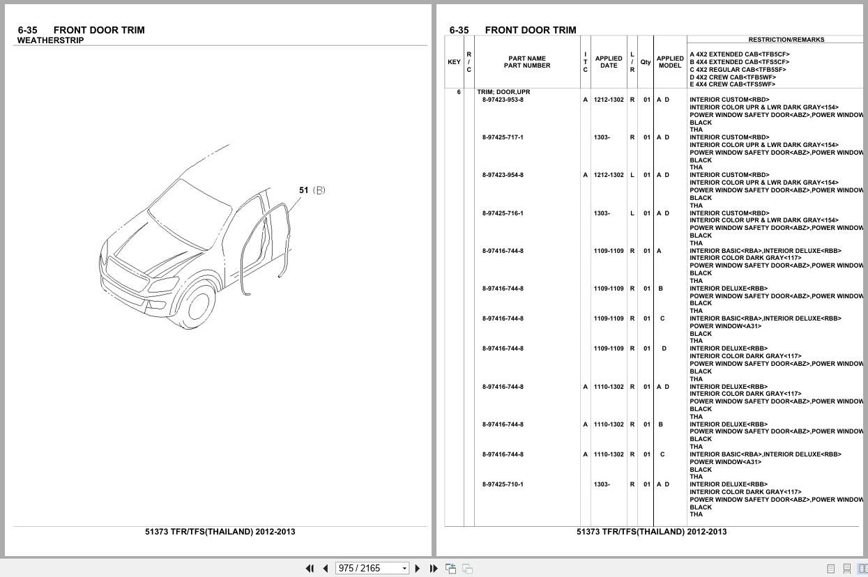 Isuzu Pickup TFR TFS THAILAND 2012 2013 Parts Catalog 51373 (2)