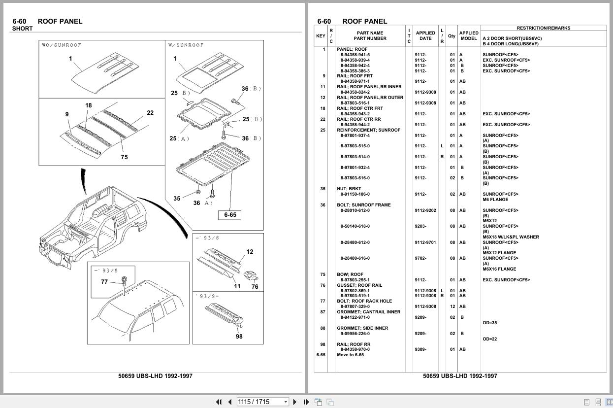 Isuzu SUV UBS LHD 1992 1997 Parts Catalog 50659 (2)