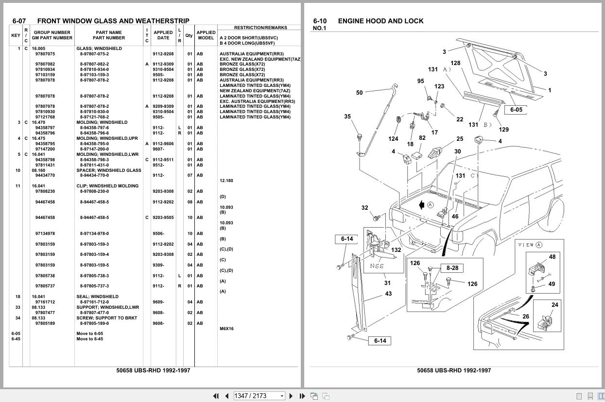 Isuzu SUV UBS RHD 1992 1997 Parts Catalog 50658 (2)