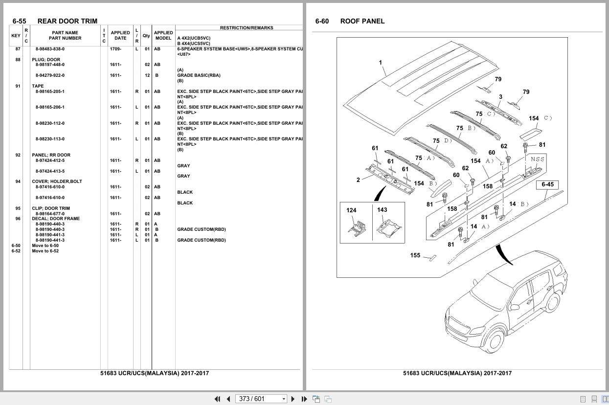 Isuzu SUV UCR UCS MALAYSIA 2017 Parts Catalog 51683 (2)