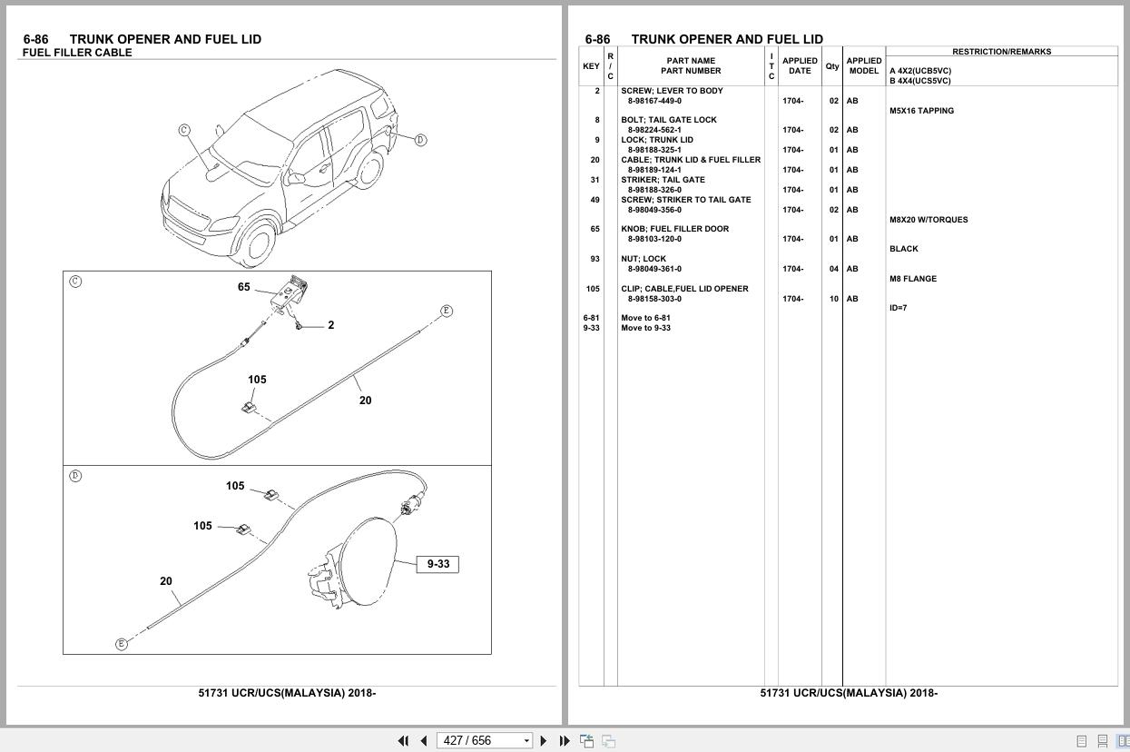 Isuzu SUV UCR UCS MALAYSIA 2018 Parts Catalog 51731 (2)