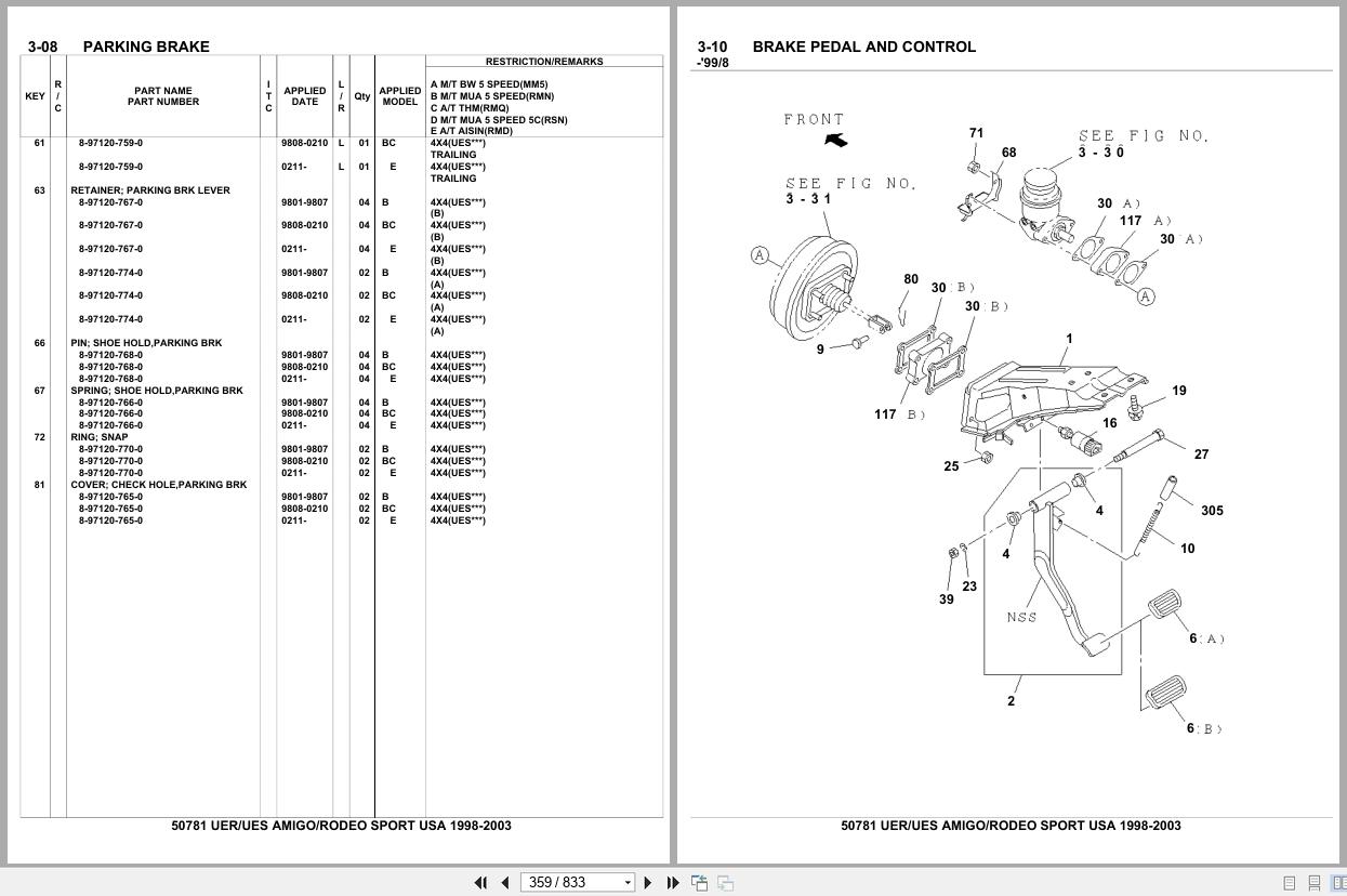 Isuzu SUV UER UES AMIGO RODEO SPORT USA 1998 2003 Parts Catalog 50781 (2)
