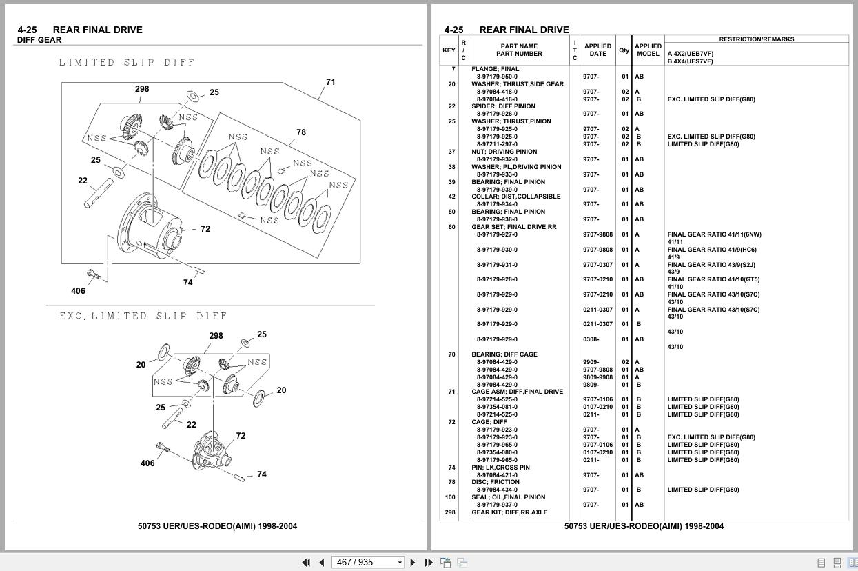 Isuzu SUV UER UES RODEO AIMI 1998 2004 Parts Catalog 50753 (2)