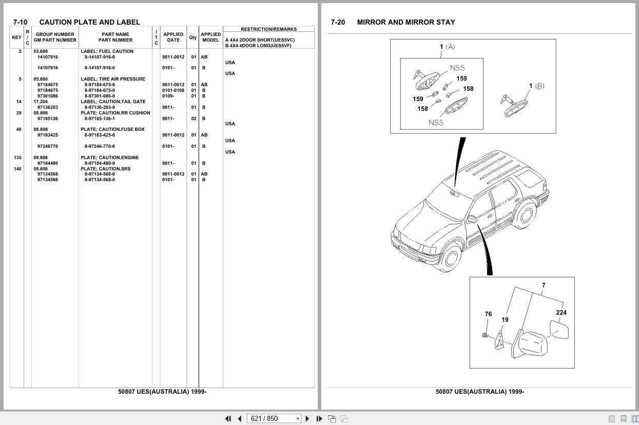 Isuzu SUV UES AUSTRALIA 1999 Parts Catalog 50807 (2)