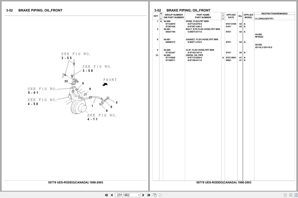 Isuzu SUV UES RODEO CANADA 1998 2003 Parts Catalog 50778 (2)