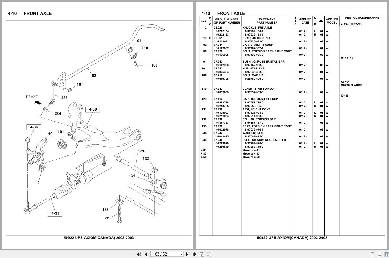 Isuzu SUV UPS AXIOM CANADA 2002 2003 Parts Catalog 50922 (2)