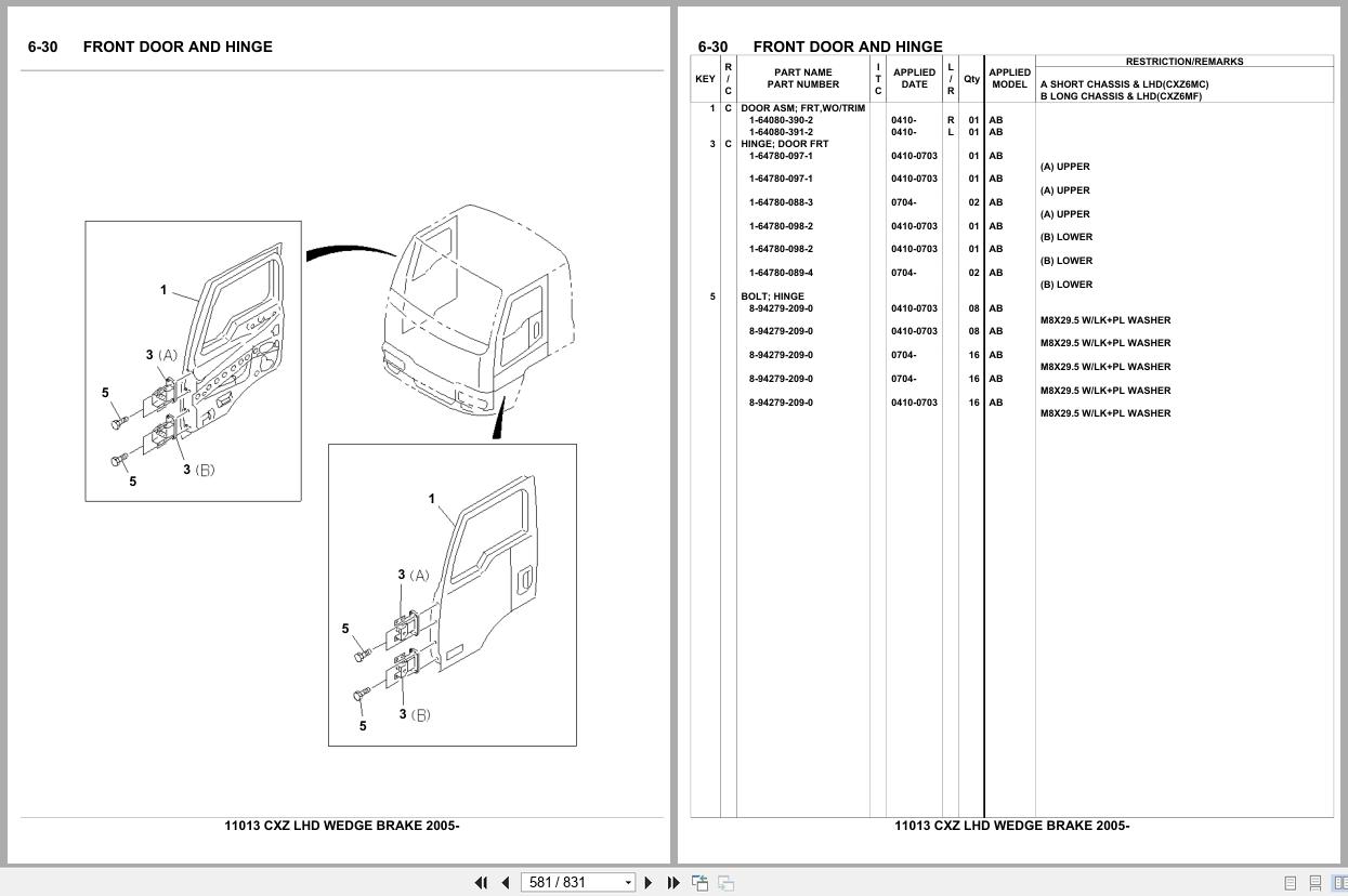 Isuzu Truck CXZ LHD WEDGE BRAKE 2005 Parts Catalog 11013 (2)