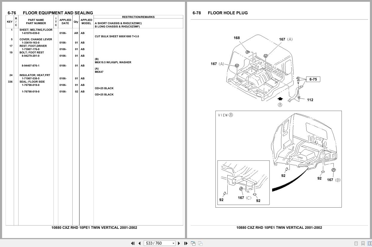 Isuzu Truck CXZ RHD 10PE1 TWIN VERTICAL 2001 2002 Parts Catalog 10880 (2)