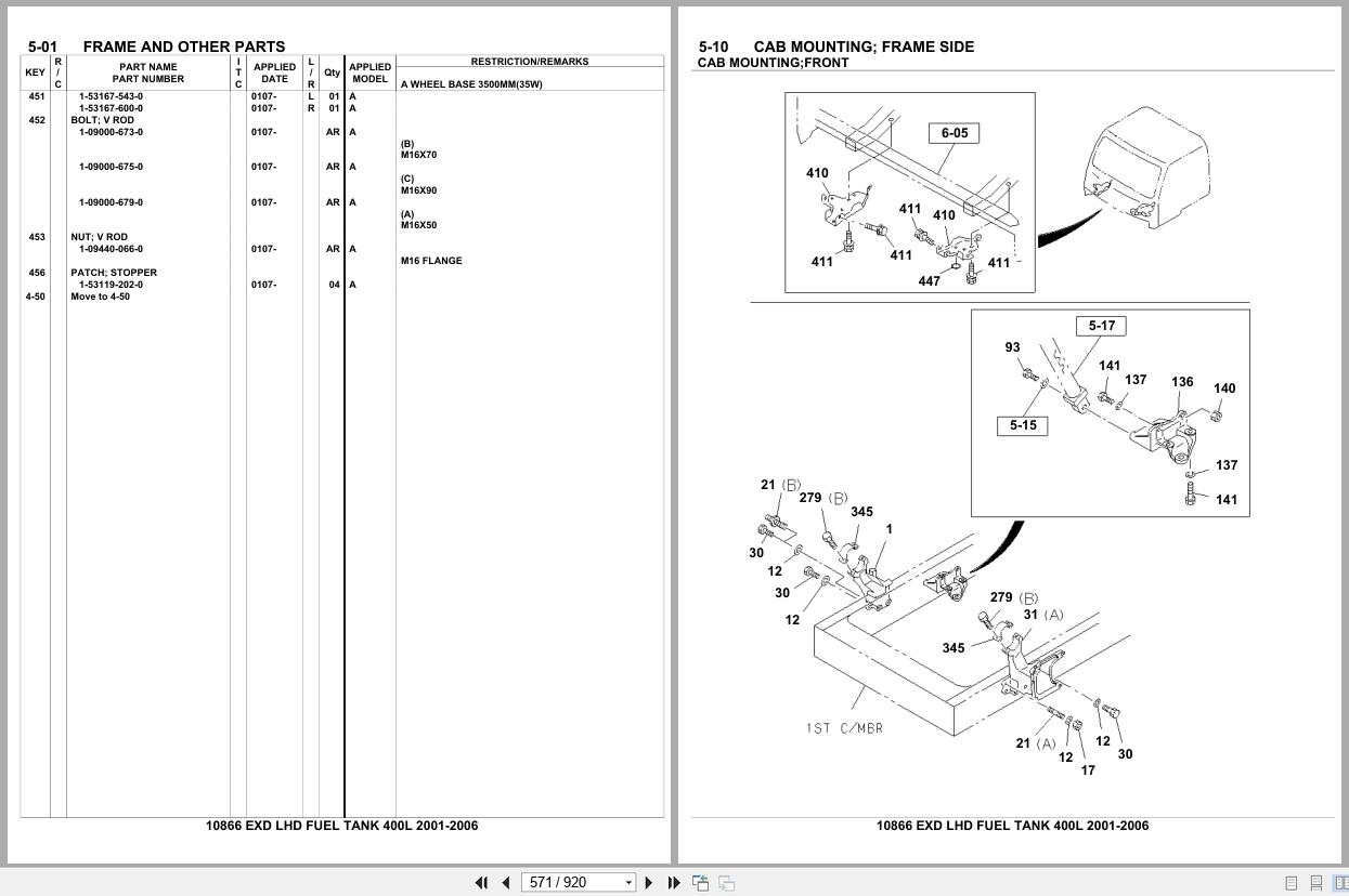 Isuzu Truck EXD LHD FUEL TANK 400L 2001 2006 Parts Catalog 10866 (2)