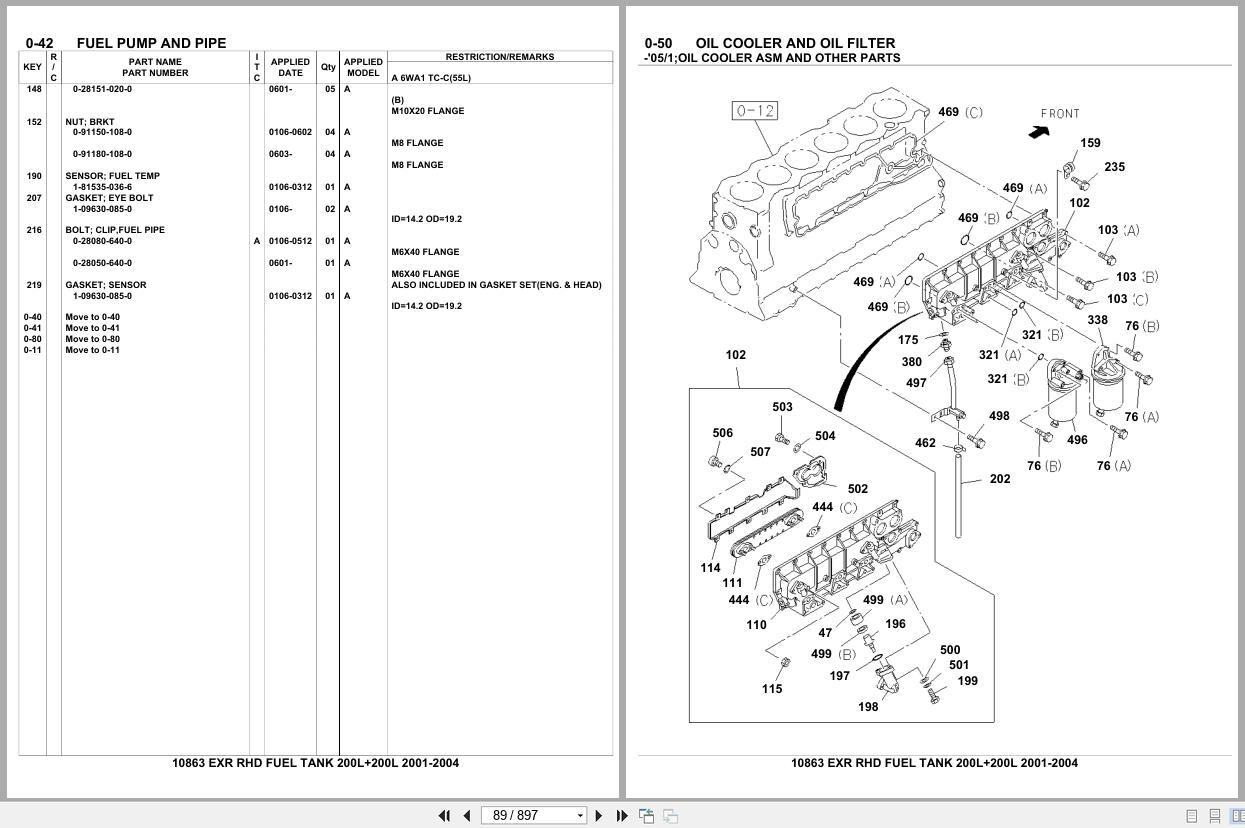 Isuzu Truck EXR RHD FUEL TANK 200L+200L 2001 2004 Parts Catalog 10863 (2)