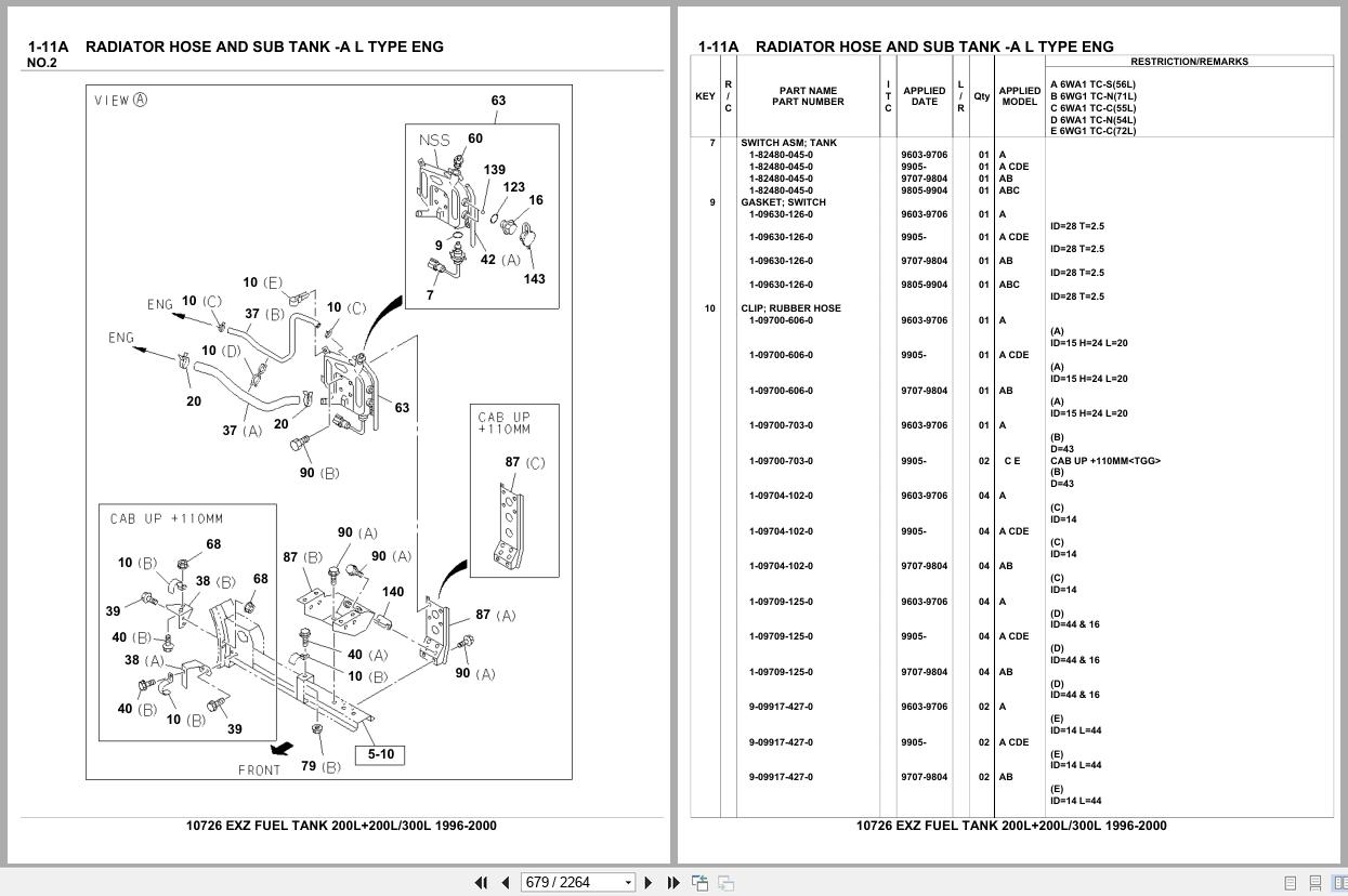 Isuzu Truck EXZ FUEL TANK 200L+200L 300L 1996 2000 Parts Catalog 10726 (2)
