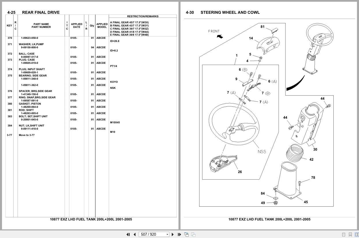 Isuzu Truck EXZ LHD FUEL TANK 200L+200L 2001 2005 Parts Catalog 10877 (2)
