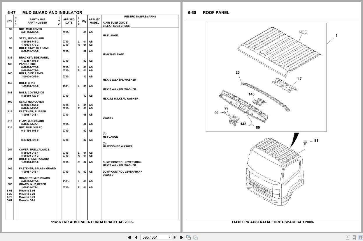 Isuzu Truck FRR AUSTRALIA EURO4 SPACECAB 2008 Parts Catalog 11416 (2)