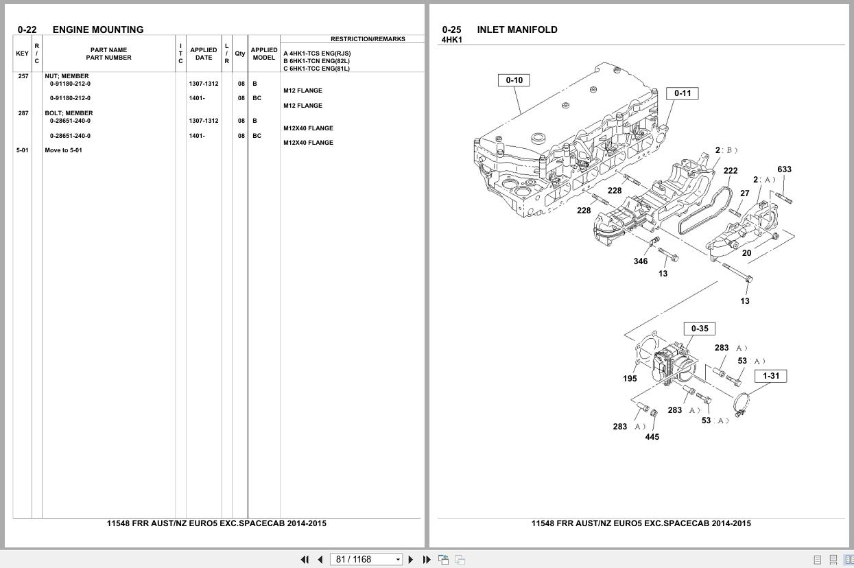 Isuzu Truck FRR AUSTRALIA NEW ZEALAND EURO5 EXC.SPACECAB 2014 2015 Parts Catalog 11548 (2)