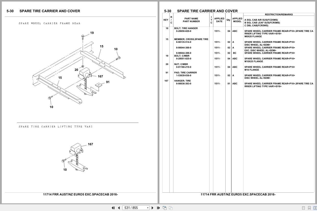 Isuzu Truck FRR AUSTRALIA NEW ZEALAND EURO5 EXC.SPACECAB 2016 Parts Catalog 11714 (2)