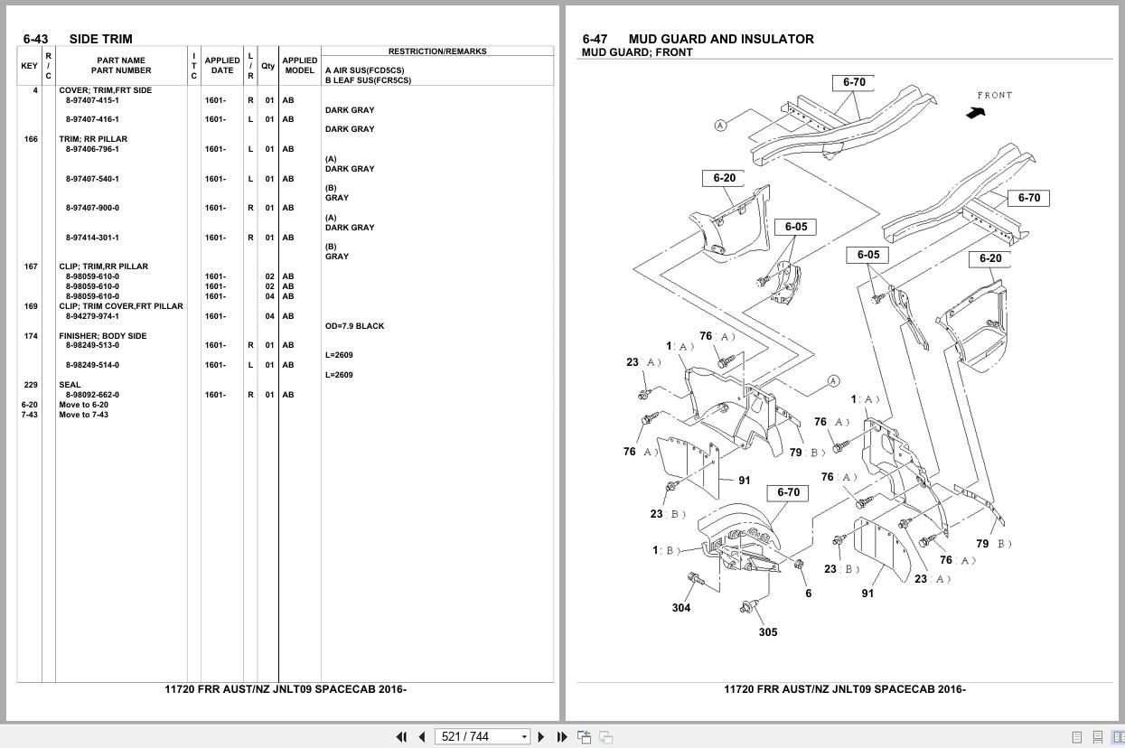 Isuzu Truck FRR AUSTRALIA NEW ZEALAND JNLT09 SPACECAB 2016 Parts Catalog 11720 (2)