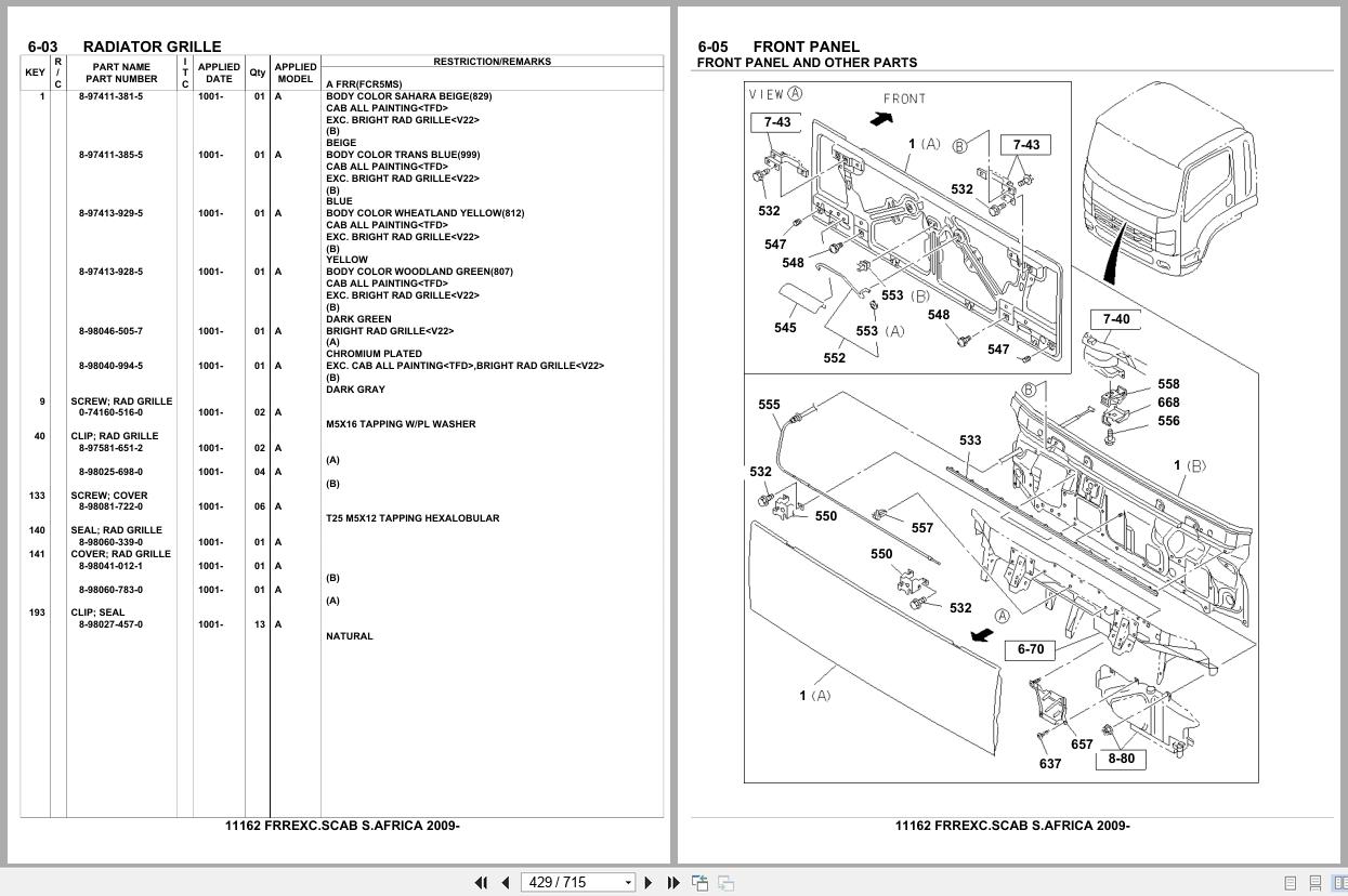 Isuzu Truck FRR EXC.SCAB S.AFRICA 2009 Parts Catalog 11162 (2)