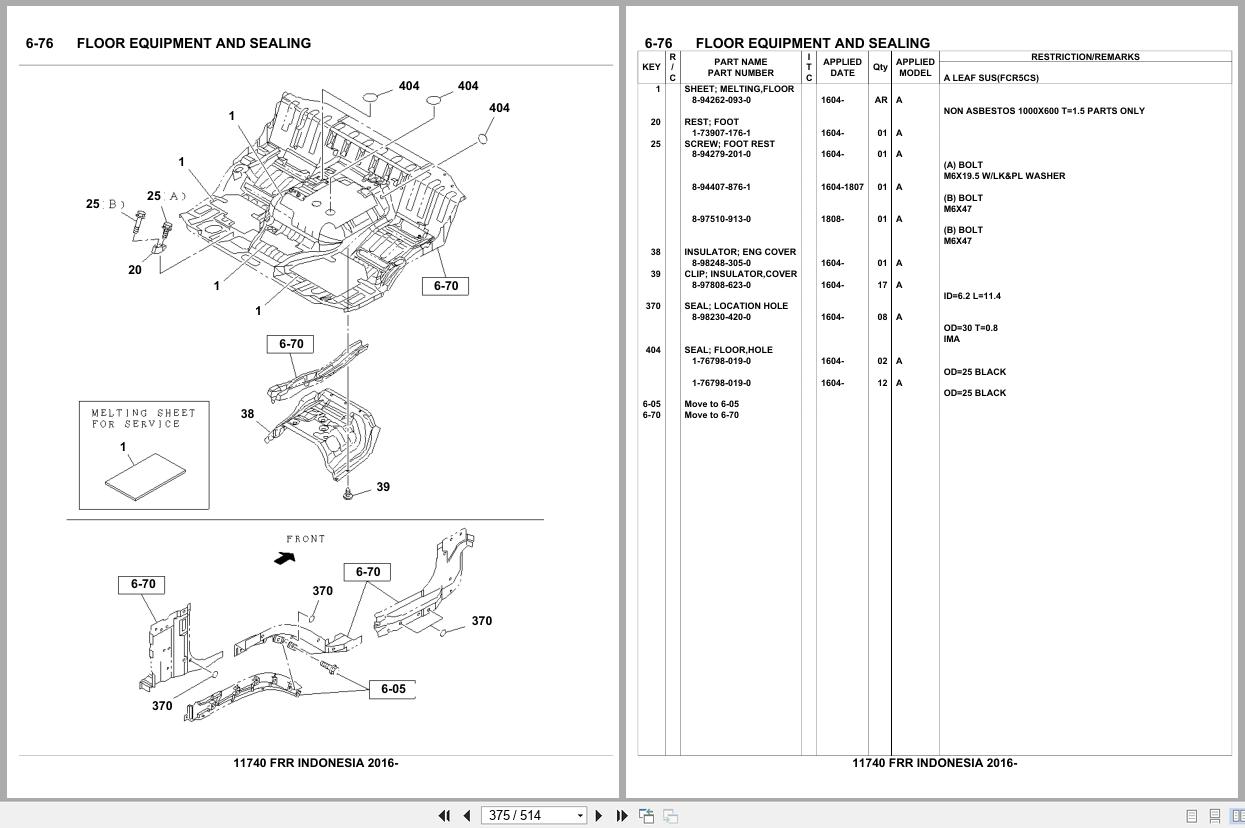 Isuzu Truck FRR INDONESIA 2016 Parts Catalog 11740 (2)