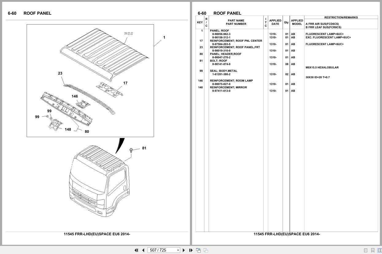 Isuzu Truck FRR LHD EU SPACE EU6 2014 Parts Catalog 11545 (2)
