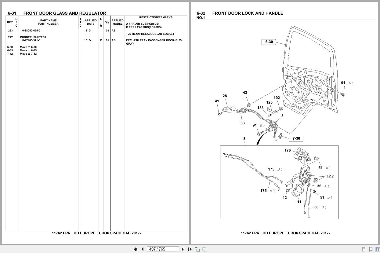 Isuzu Truck FRR LHD EUROPE EURO6 SPACECAB 2017 Parts Catalog 11762 (2)