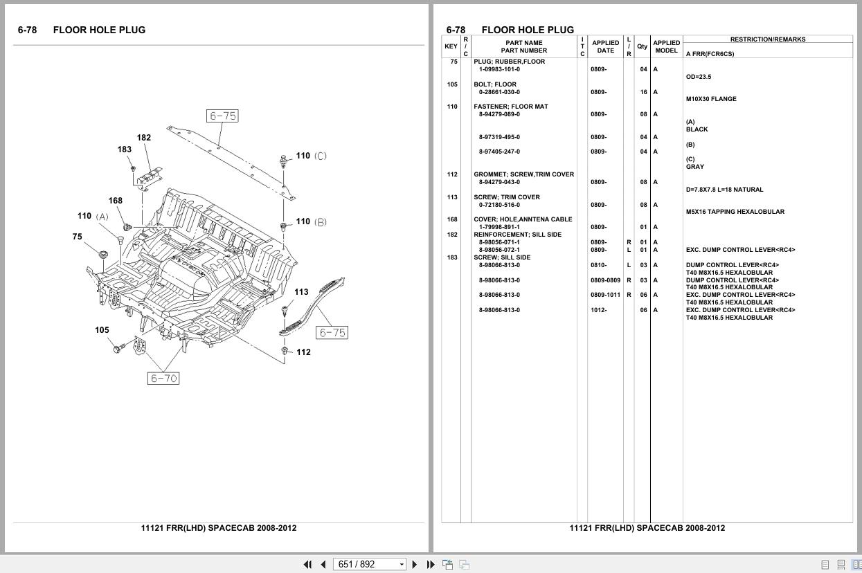 Isuzu Truck FRR LHD SPACECAB 2008 2012 Parts Catalog 11121 (2)