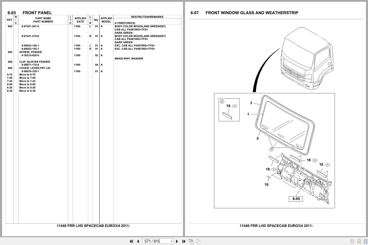 Isuzu Truck FRR LHD SPACECAB EURO3 EURO4 2011 Parts Catalog 11440 (2)