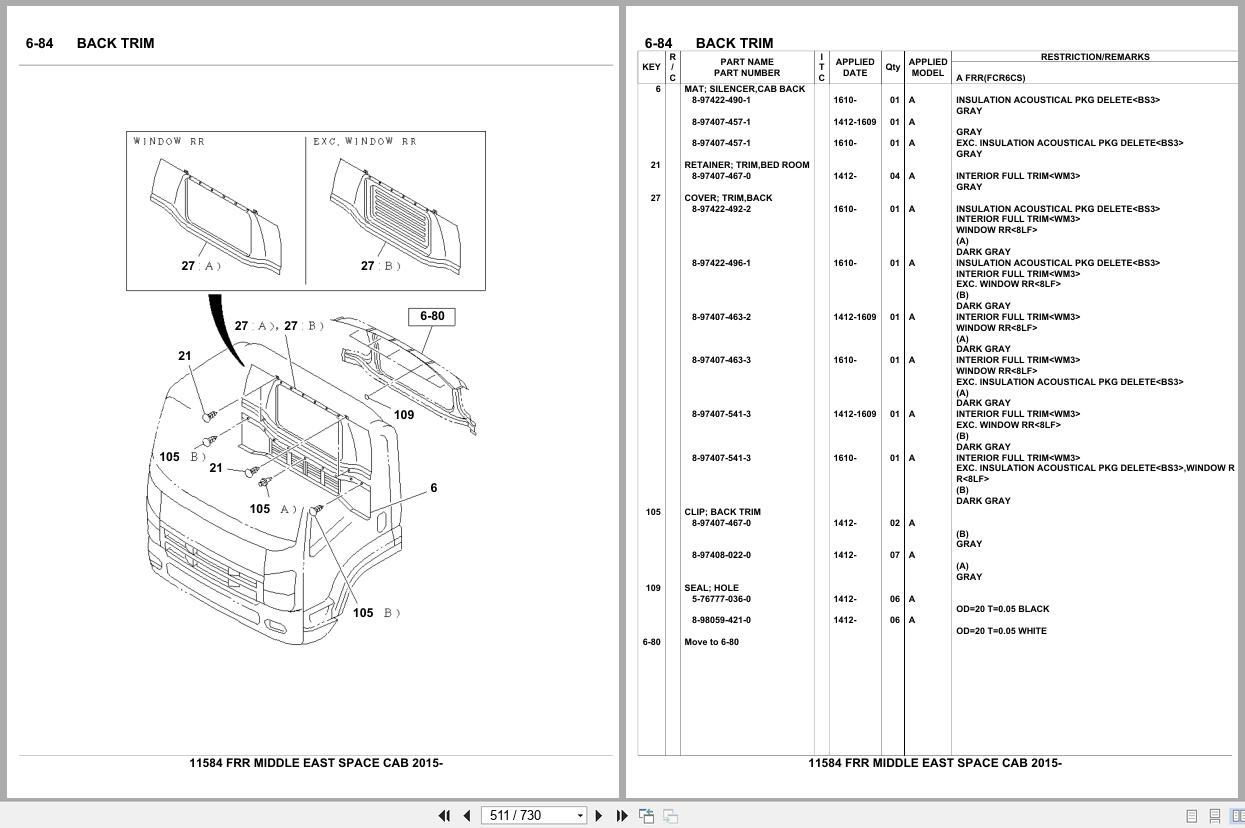 Isuzu Truck FRR MIDDLE EAST SPACE CAB 2015 Parts Catalog 11584 (2)
