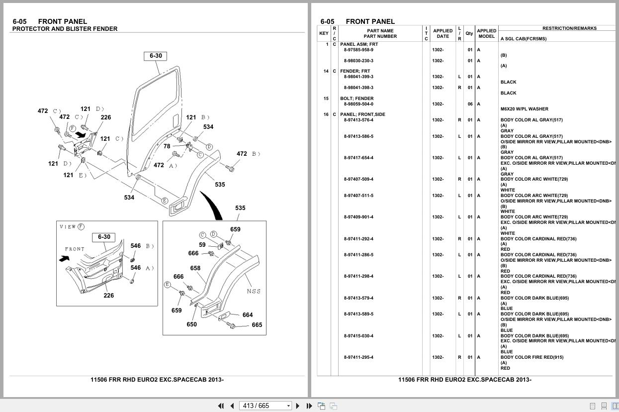Isuzu Truck FRR RHD EURO2 EXC.SPACECAB 2013 Parts Catalog 11506 (2)