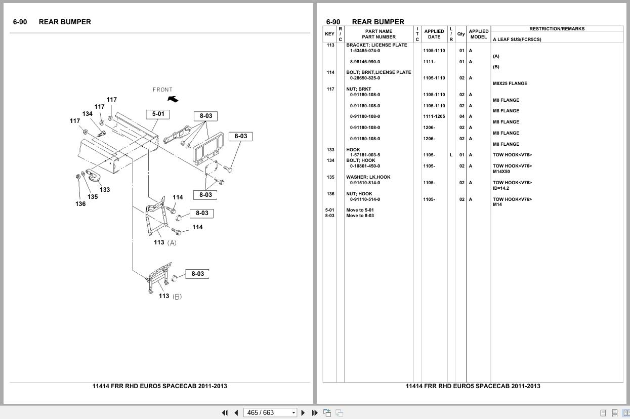 Isuzu Truck FRR RHD EURO5 SPACECAB 2011 2013 Parts Catalog 11414 (2)