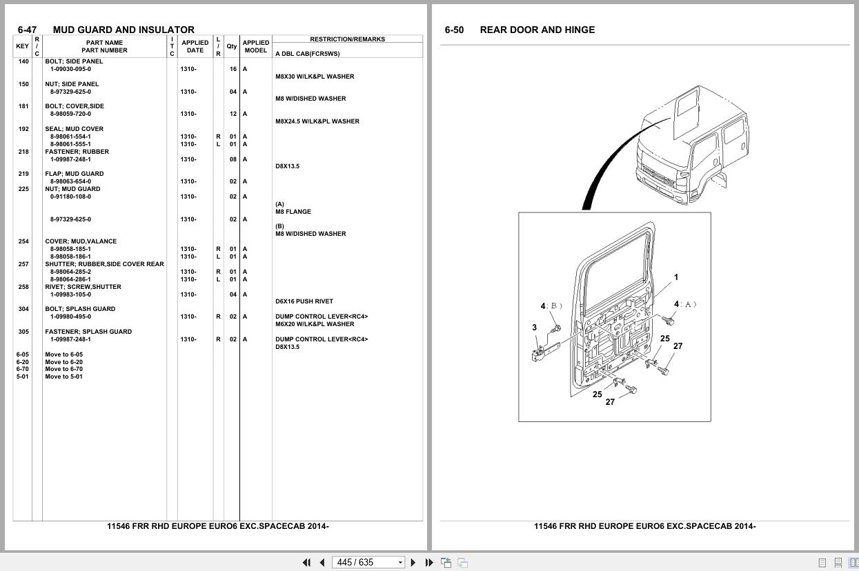 Isuzu Truck FRR RHD EUROPE EURO6 EXC.SPACECAB 2014 Parts Catalog 11546 (2)